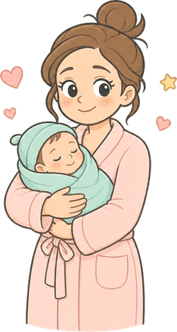 Mother cradling her swaddled newborn