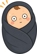 Wide-eyed swaddled baby — house-wide crisis activation
